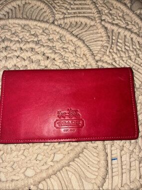 Coach Red‎ Leather Continental Wallet with Embossed Logo